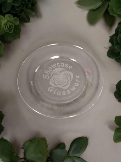 Set of 6 Glass Plates - 10.5" diameter - Clear with laser etching of your event or logo.
