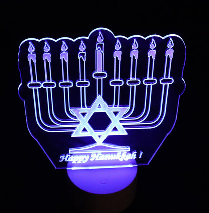Glowing Hanukkah Menorah 10" tall - 8" wide - Multi-color, Multi pattern LED light base with remote control